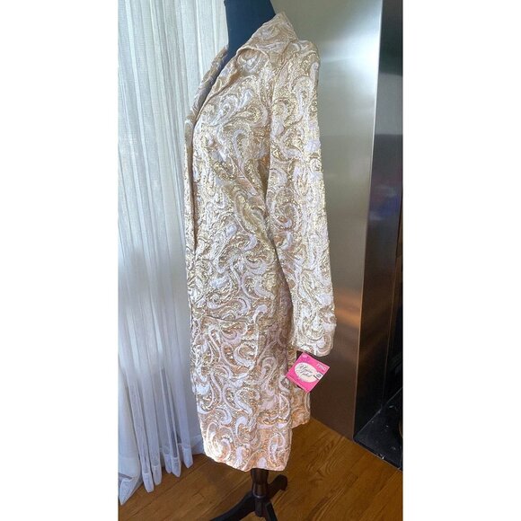 Vintage 70s gold lame jacket, glam golden brocade, large wing dagger lapels, NOS - Picture 4 of 11